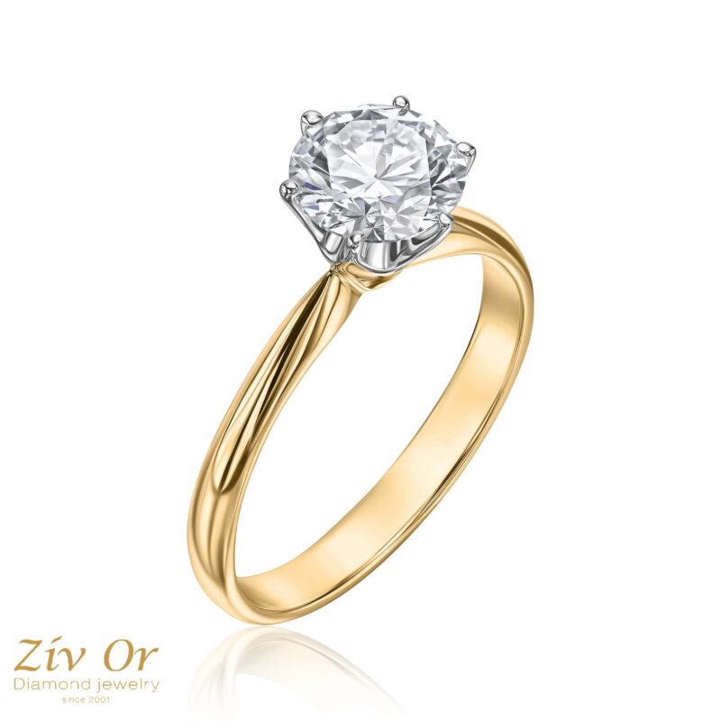 טבעת אירוסין קלאסית 6 שיניים במשקל כולל של 1.00ct