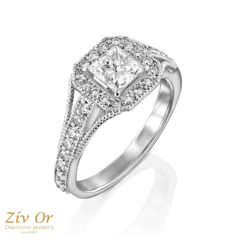 טבעת אירוסין יהלומי צד במשקל כולל של 1.00ct