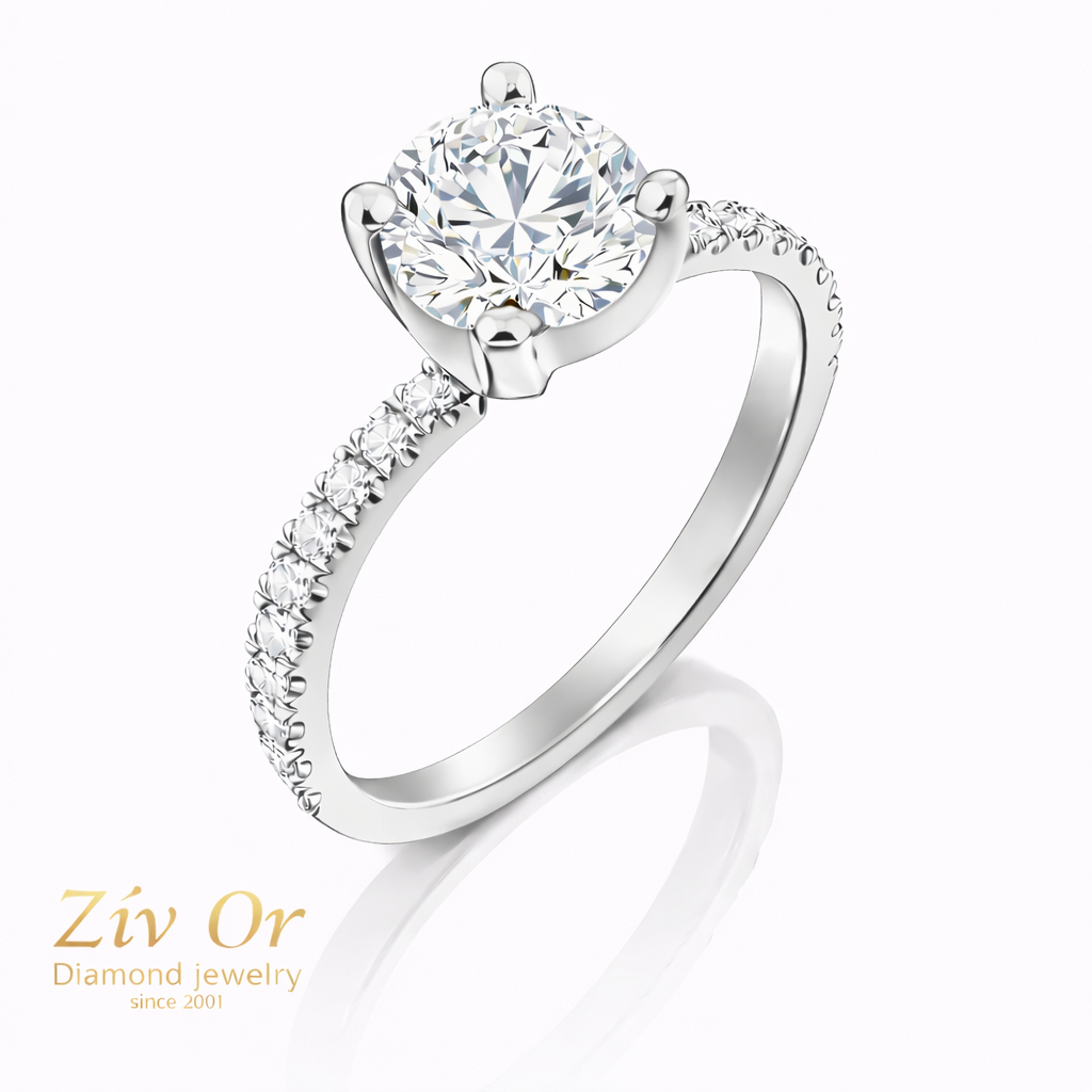 טבעת אירוסין עם יהלומי צד במשקל כולל של צד 0.60ct