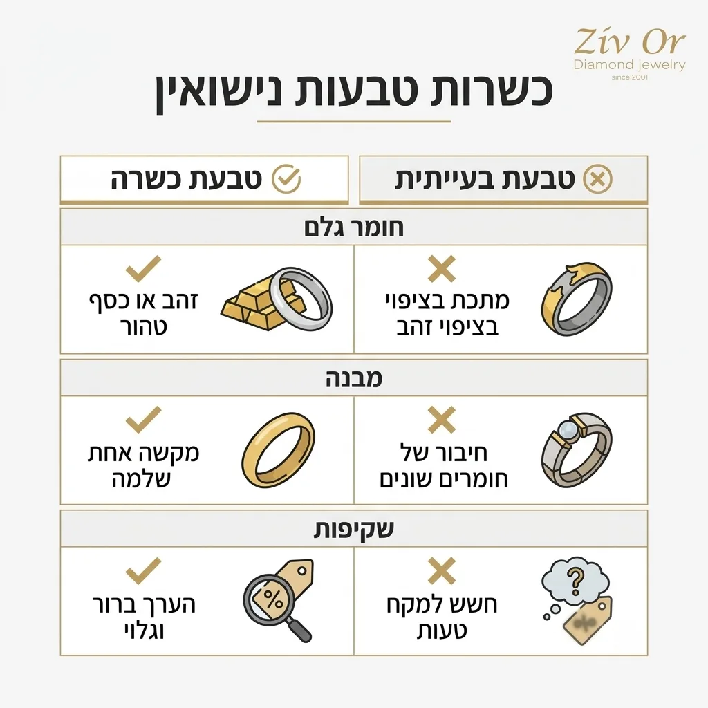 אינפוגרפיקה — כשרות טבעות נישואין: השוואה בין טבעת כשרה, טבעת בעייתית