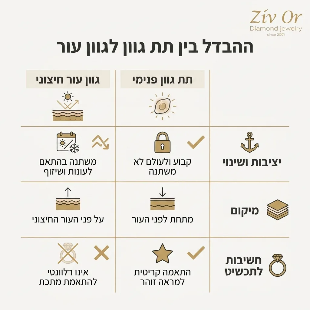 אינפוגרפיקה — ההבדל בין תת גוון לגוון עור: השוואה בין תת גוון פנימי, גוון עור חיצוני